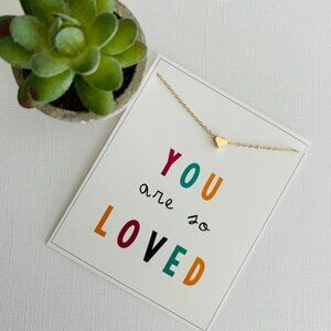 You Are Loved Heart Necklace & Stationery Combo Gift - Gold